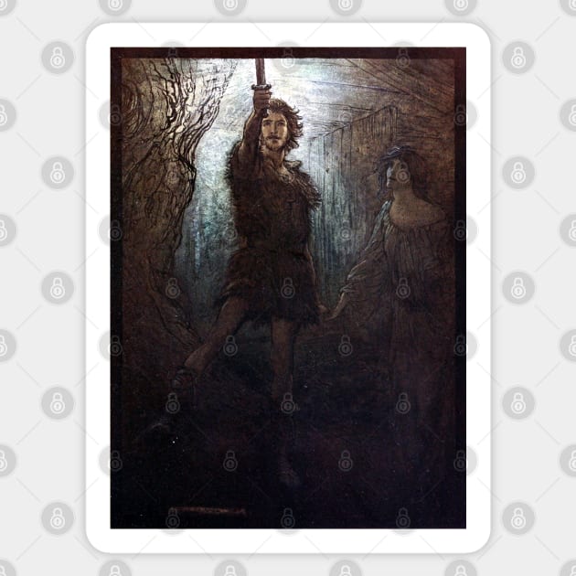 Siegmund the Walsung - The Rhinegold and the Valkyrie - Arthur Rackham Sticker by forgottenbeauty